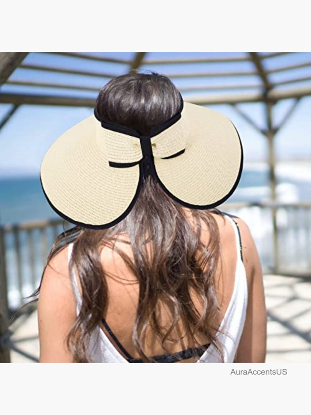 Wide Brim Straw Sun Visor Hat UPF 50+ Roll-up Packable - Picture 3 of 7